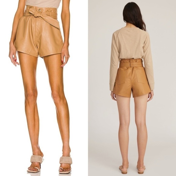 NWT MARISSA WEBB Lamb Leather High Rise Belted Paperbag Waist Boyfriend Shorts 6 - Picture 4 of 11